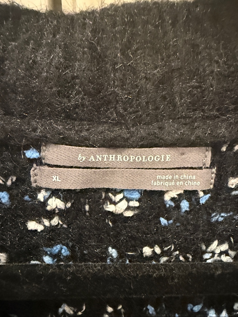 Anthropologie Tweed Fringe Cardigan Size XL Blk/Blu/Wht - Picture 4 of 6